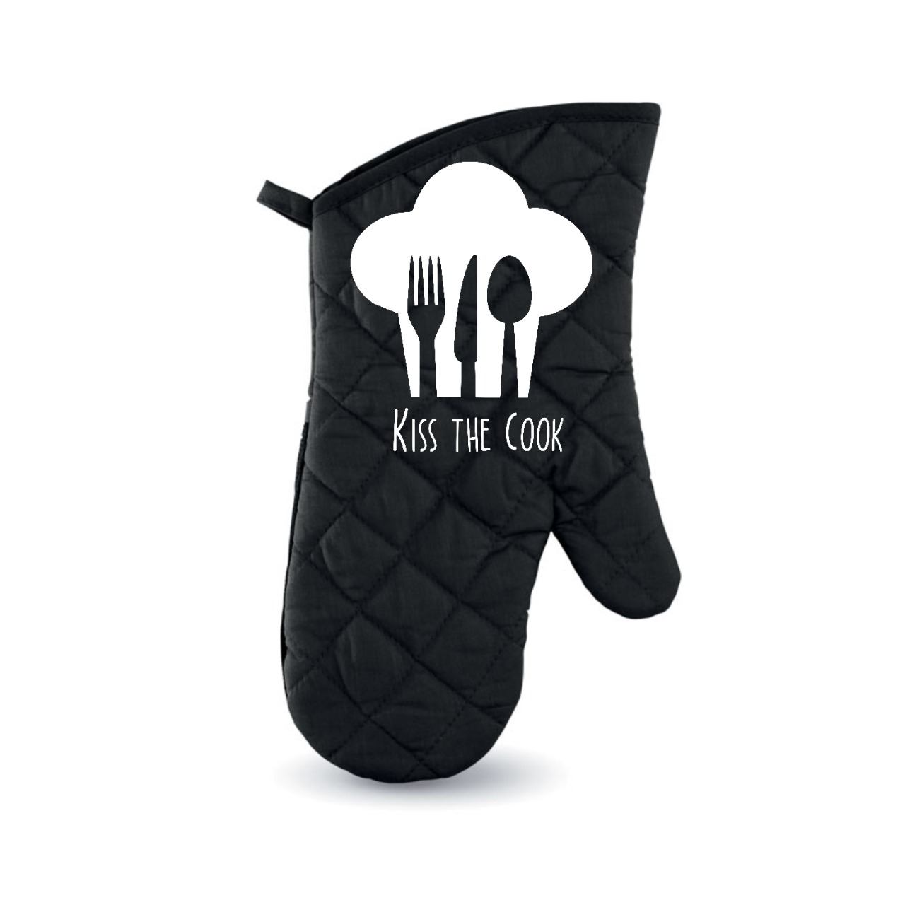 Personalised Black Kiss the Cook Oven Glove